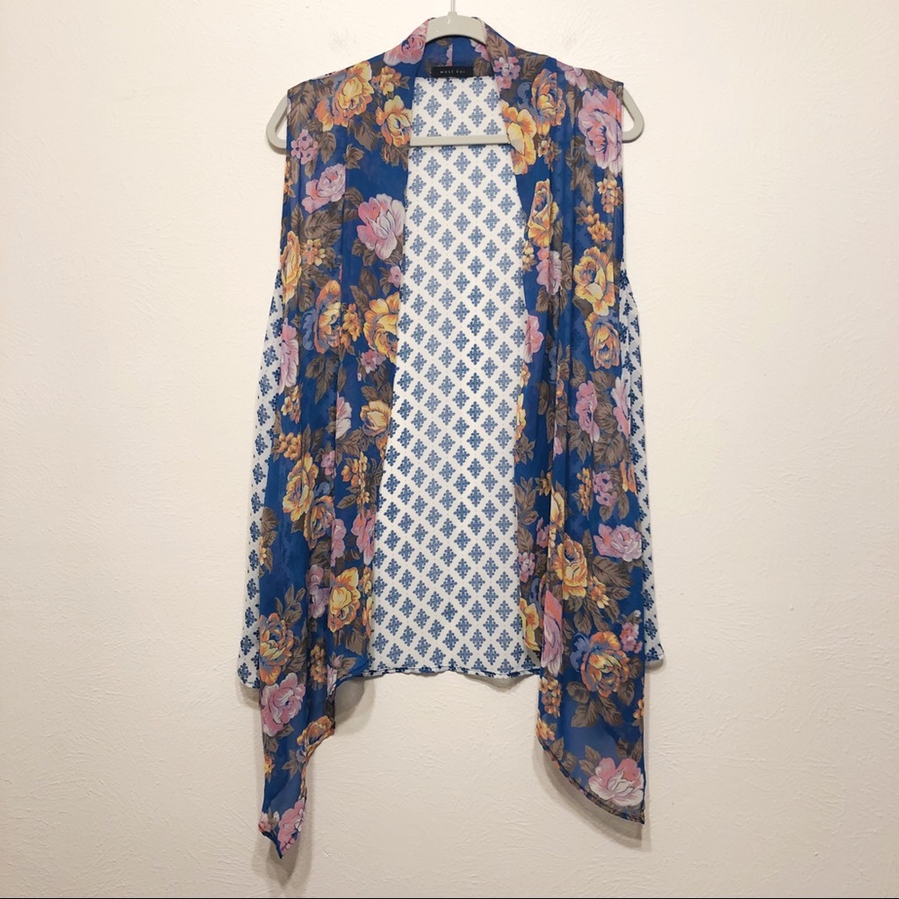 West Kei Mixed Print Sleeveless Sheer Kimono - M